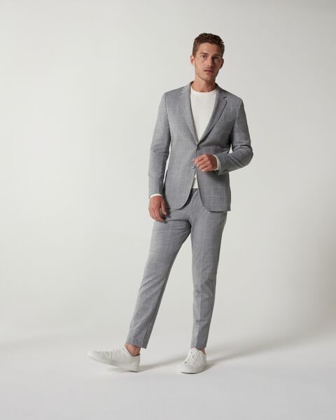 Grey Windowpane Relaxed Slim Jersey Check Tailored Pant